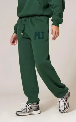 Sale PrettyLittleThing Borg Applique Cuffed Sweatpants Forest Green