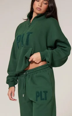 Sale PrettyLittleThing Borg Applique Cuffed Sweatpants Forest Green