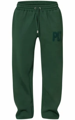 Sale PrettyLittleThing Borg Applique Cuffed Sweatpants Forest Green