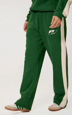 PrettyLittleThing Embroidered Contrast Straight Leg Sweatpants Forest Green
