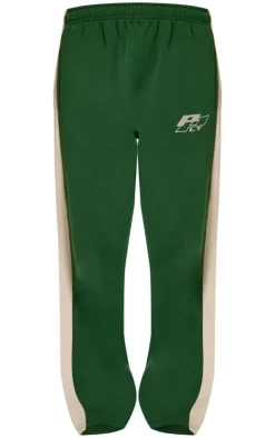 PrettyLittleThing Embroidered Contrast Straight Leg Sweatpants Forest Green