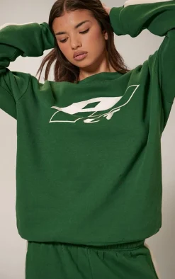 New PrettyLittleThing Embroidered Contrast Oversized Sweatshirt Forest Green