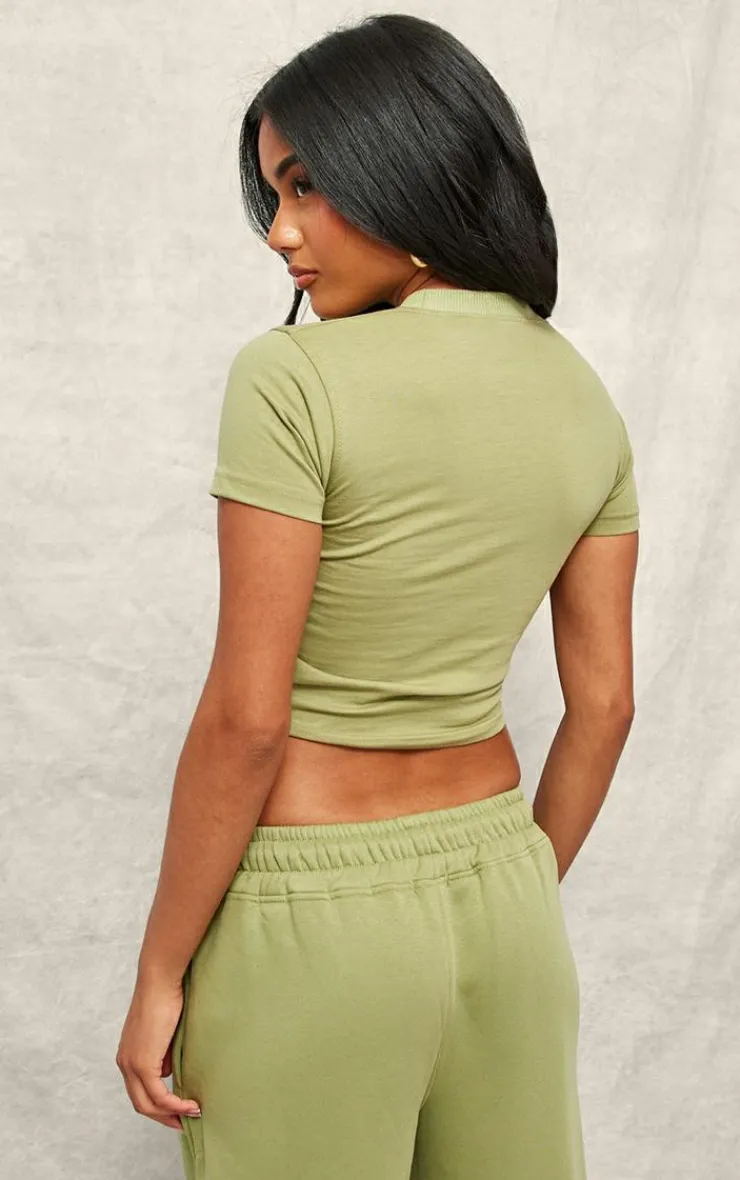 New PrettyLittleThing Embroidered Fitted T Shirt Green