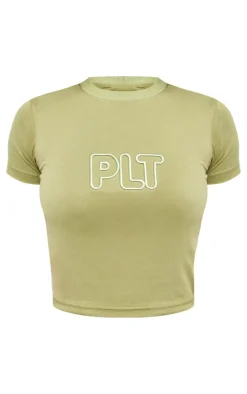 New PrettyLittleThing Embroidered Fitted T Shirt Green