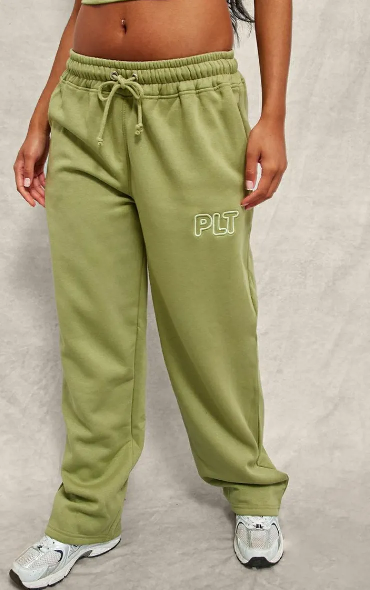 Clearance PrettyLittleThing Embroidered Wide Leg Sweatpants Green