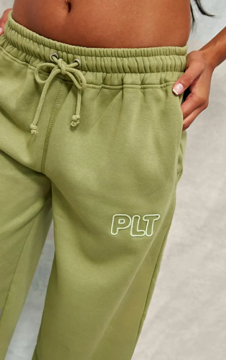 Clearance PrettyLittleThing Embroidered Wide Leg Sweatpants Green