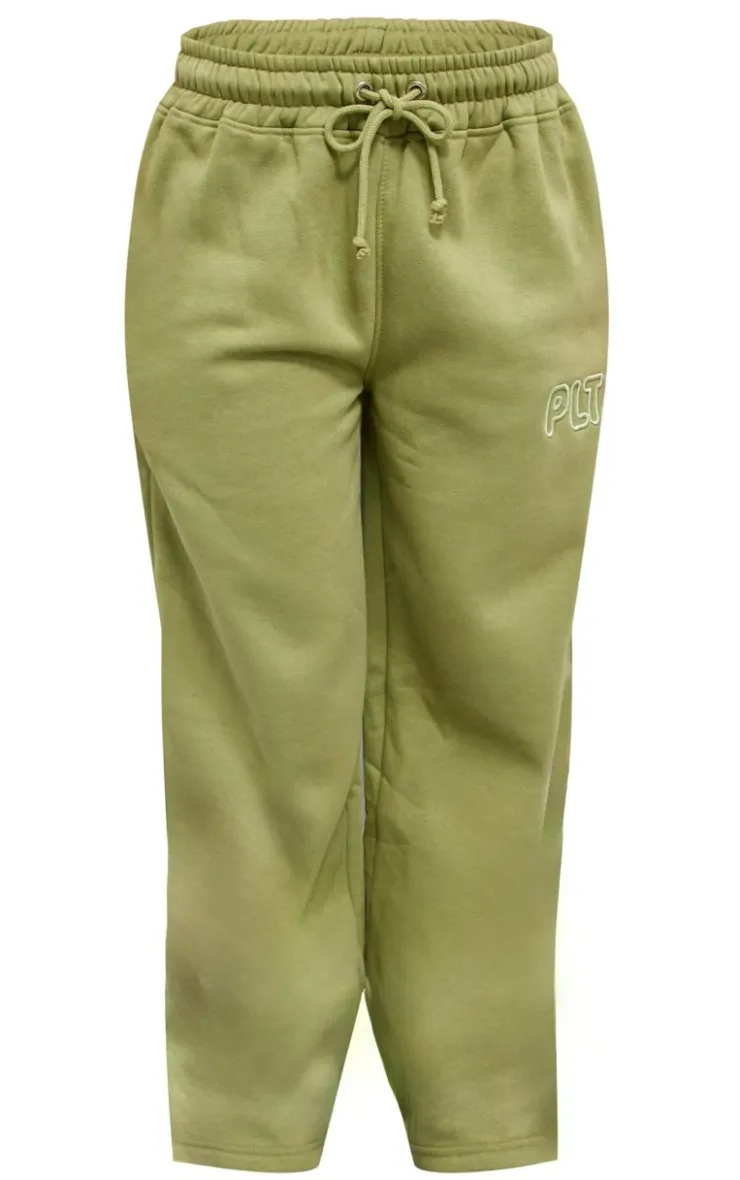 Clearance PrettyLittleThing Embroidered Wide Leg Sweatpants Green