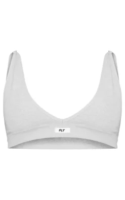 PRETTYLITTLETHING Grey Badge Plunge Seamless Bra