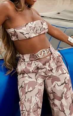 Clearance PrettyLittleThing Metal Trim Bandeau Crop Top Grey Camo