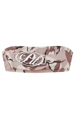 Clearance PrettyLittleThing Metal Trim Bandeau Crop Top Grey Camo
