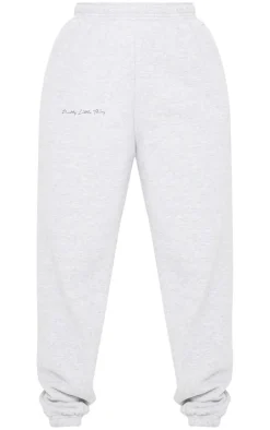 PRETTYLITTLETHING Grey Embroidered Cuffed Sweatpants