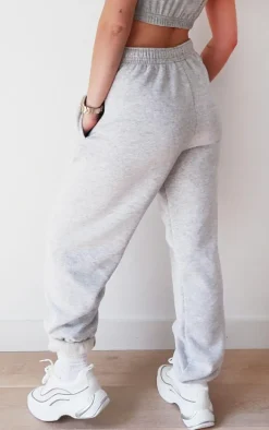 PRETTYLITTLETHING Grey Embroidered Detail Cuffed Sweatpants