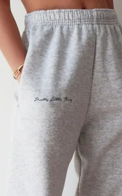 PRETTYLITTLETHING Grey Embroidered Detail Cuffed Sweatpants