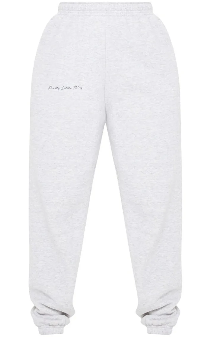 PRETTYLITTLETHING Grey Embroidered Detail Cuffed Sweatpants