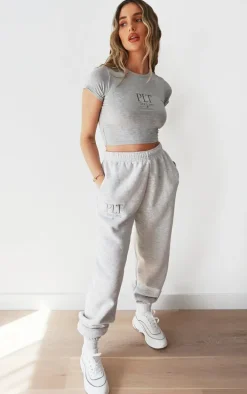 PRETTYLITTLETHING Grey Graphic Established Casual Sweatpants