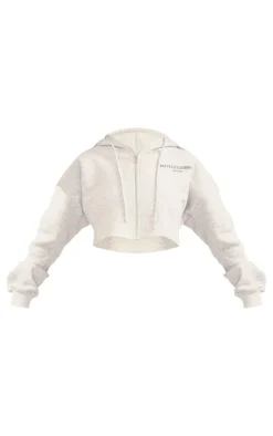 PrettyLittleThing Grey Sweatsuits*Copyright Graphic Zip Through Crop Hoodie