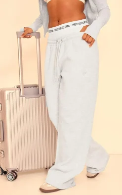 PrettyLittleThing Embroidered Graphic Wide Leg Sweatpants Grey Marl