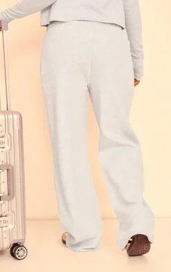 PrettyLittleThing Embroidered Graphic Wide Leg Sweatpants Grey Marl