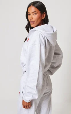 Discount PrettyLittleThing Elasticated Hem Zip Up Hoodie Grey Marl