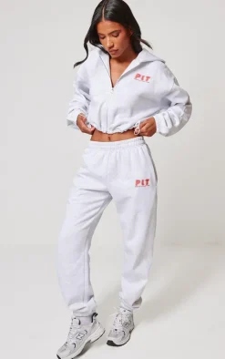 Discount PrettyLittleThing Elasticated Hem Zip Up Hoodie Grey Marl