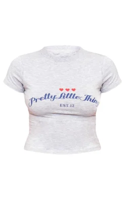 Discount PrettyLittleThing Heart Printed Fitted T Shirt Grey Marl