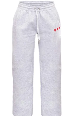 Sale PrettyLittleThing Heart Printed Wide Leg Sweatpants Grey Marl
