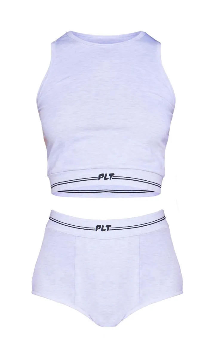 PRETTYLITTLETHING Grey Marl Vest and Short PJ Set