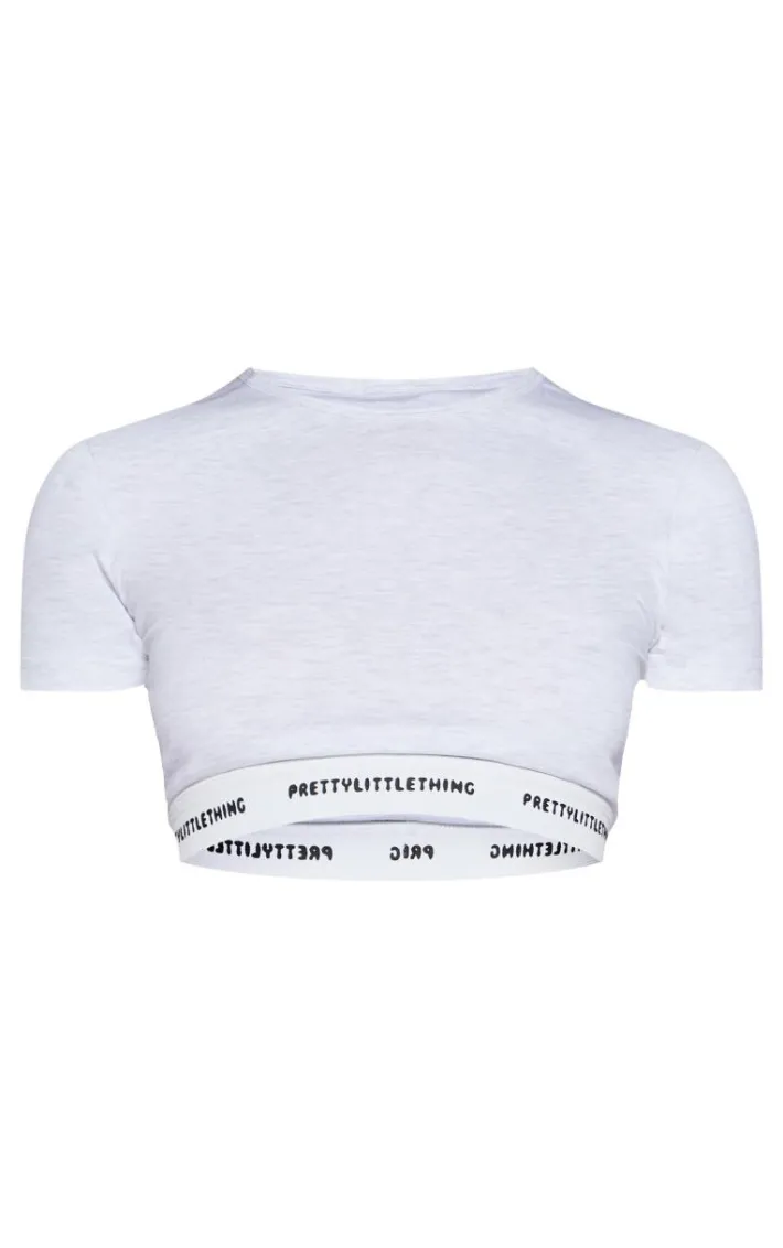 PRETTYLITTLETHING Grey Marl Tape Short Sleeve PJ Top