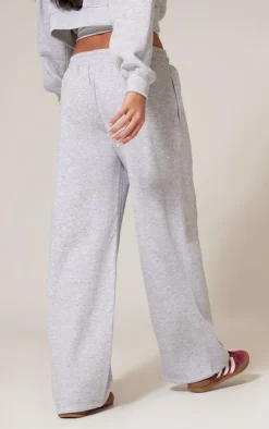 Hot PrettyLittleThing Tonal Embroidered Wide Leg Sweatpant Grey Marl
