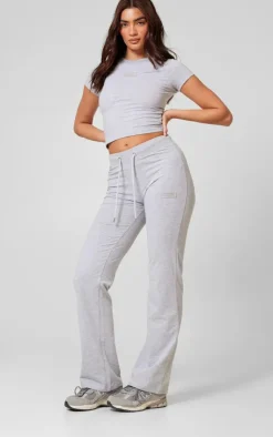 Discount PrettyLittleThing Badge Low Rise Straight Leg Pants Grey Marl