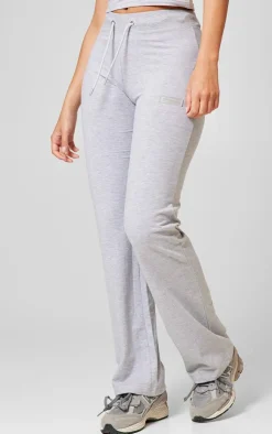 Discount PrettyLittleThing Badge Low Rise Straight Leg Pants Grey Marl