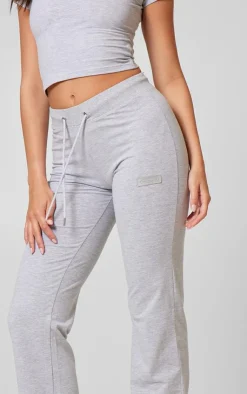 Discount PrettyLittleThing Badge Low Rise Straight Leg Pants Grey Marl