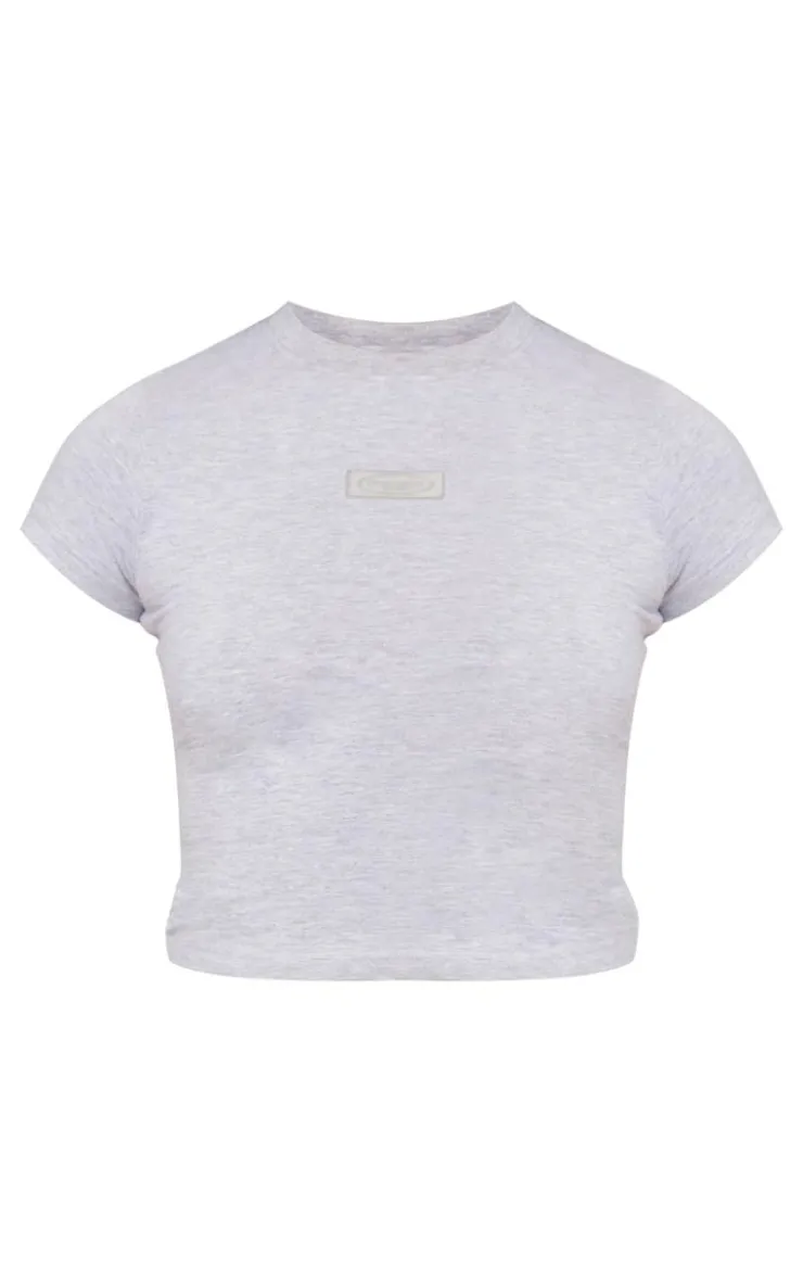 Best PrettyLittleThing Badge Longline Fitted T Shirt Grey Marl