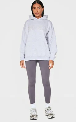 PRETTYLITTLETHING Grey Marl Applique Oversized Hoodie