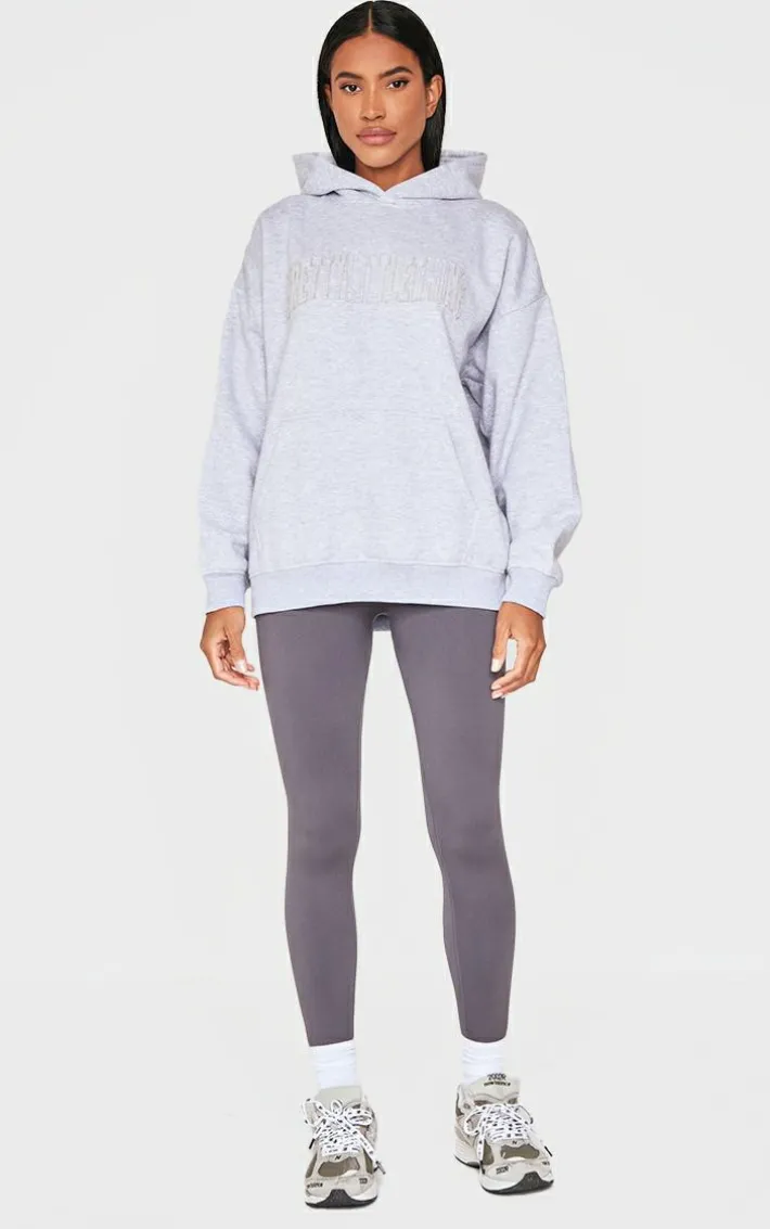 PRETTYLITTLETHING Grey Marl Applique Oversized Hoodie