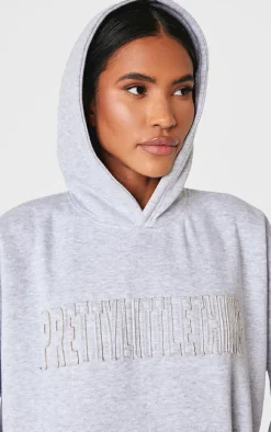 PRETTYLITTLETHING Grey Marl Applique Oversized Hoodie