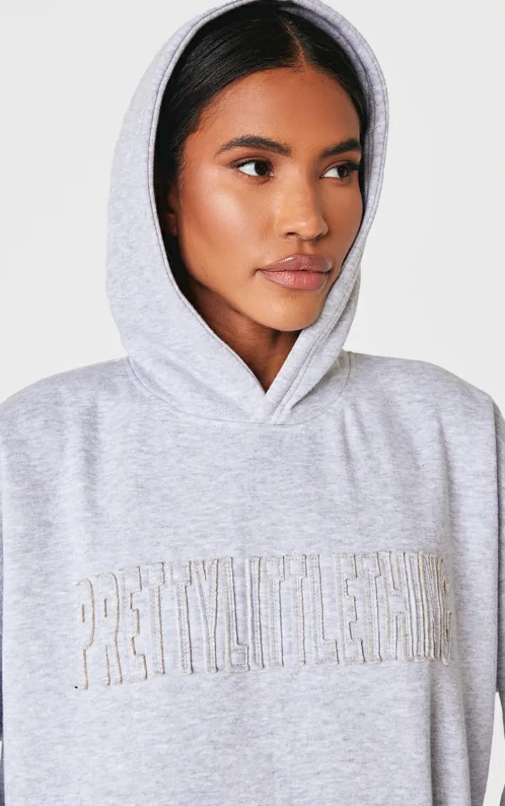 PRETTYLITTLETHING Grey Marl Applique Oversized Hoodie