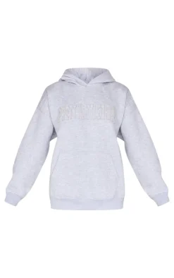 PRETTYLITTLETHING Grey Marl Applique Oversized Hoodie