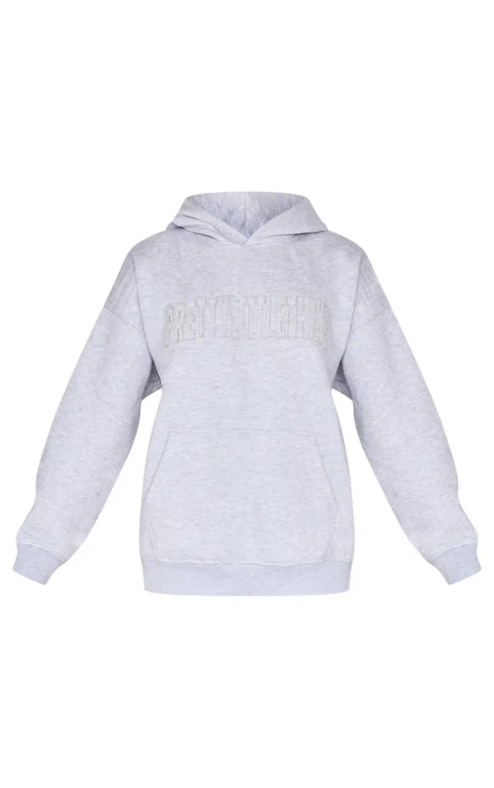 PRETTYLITTLETHING Grey Marl Applique Oversized Hoodie