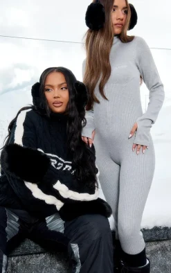 PrettyLittleThing Ski Outfits*Ribbed Knit Ski Base Layer Jumpsuit