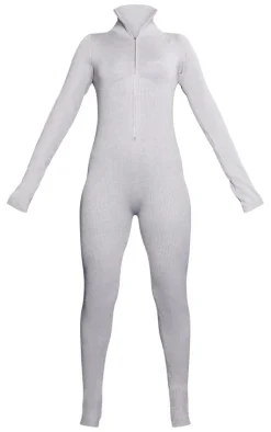 PrettyLittleThing Ski Outfits*Ribbed Knit Ski Base Layer Jumpsuit