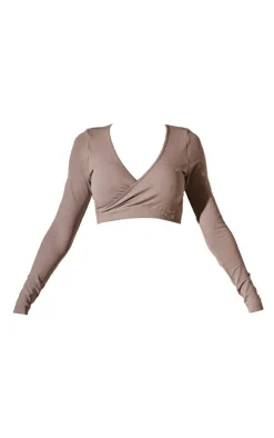 PrettyLittleThing Workout Tops*Sport Seamless Cross Front Long Sleeve Crop Top