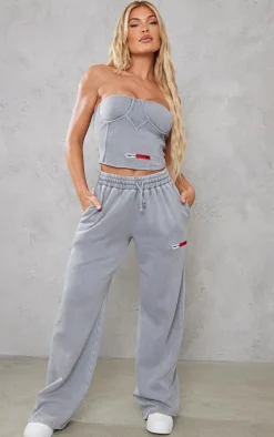 Discount PrettyLittleThing Washed Rib Panel Bandeau Corset Top Grey