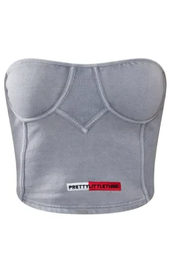 Discount PrettyLittleThing Washed Rib Panel Bandeau Corset Top Grey