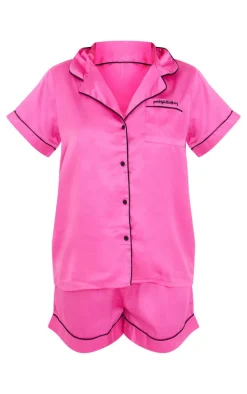 PRETTYLITTLETHING Hot Pink Contrast Piping Short Pj Set