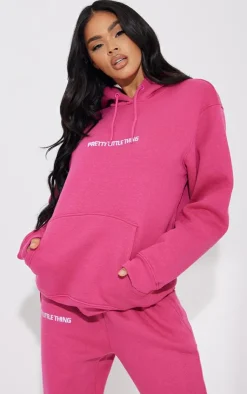 Sale PrettyLittleThing Embroidery Graphic Hoodie Hot Pink