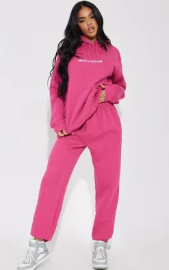 Sale PrettyLittleThing Embroidery Graphic Hoodie Hot Pink