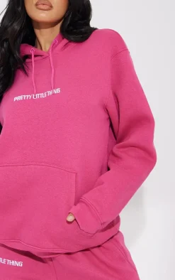 Sale PrettyLittleThing Embroidery Graphic Hoodie Hot Pink
