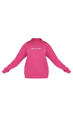 Sale PrettyLittleThing Embroidery Graphic Hoodie Hot Pink