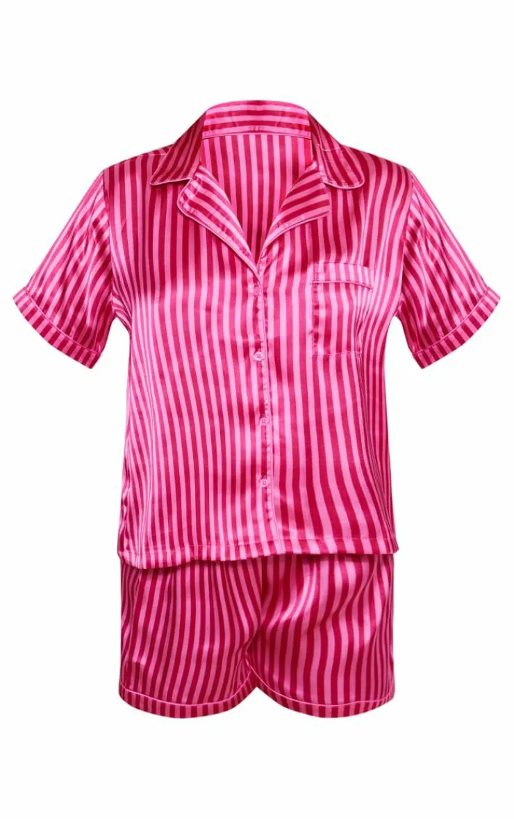 PrettyLittleThing Christmas Gifts*Hot Satin Stripe Piping Short Pajama Set